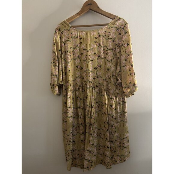 Natural Life Rayon Oversized Flowy Floral Mustard Dress Large Summer Cottagecore - Picture 7 of 10
